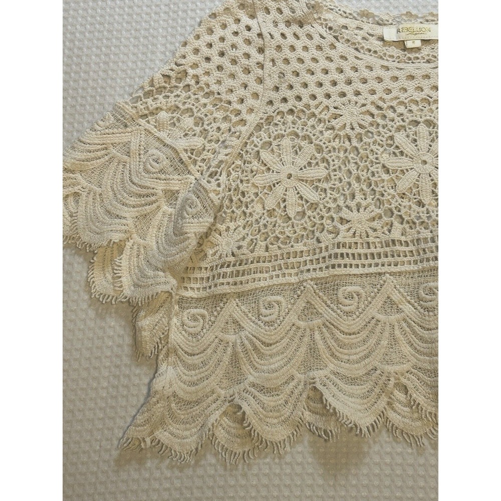 Rebellion Again Crochet - Women's Small Top Sleeveless Shirt Festival Boho Cream - Picture 5 of 14